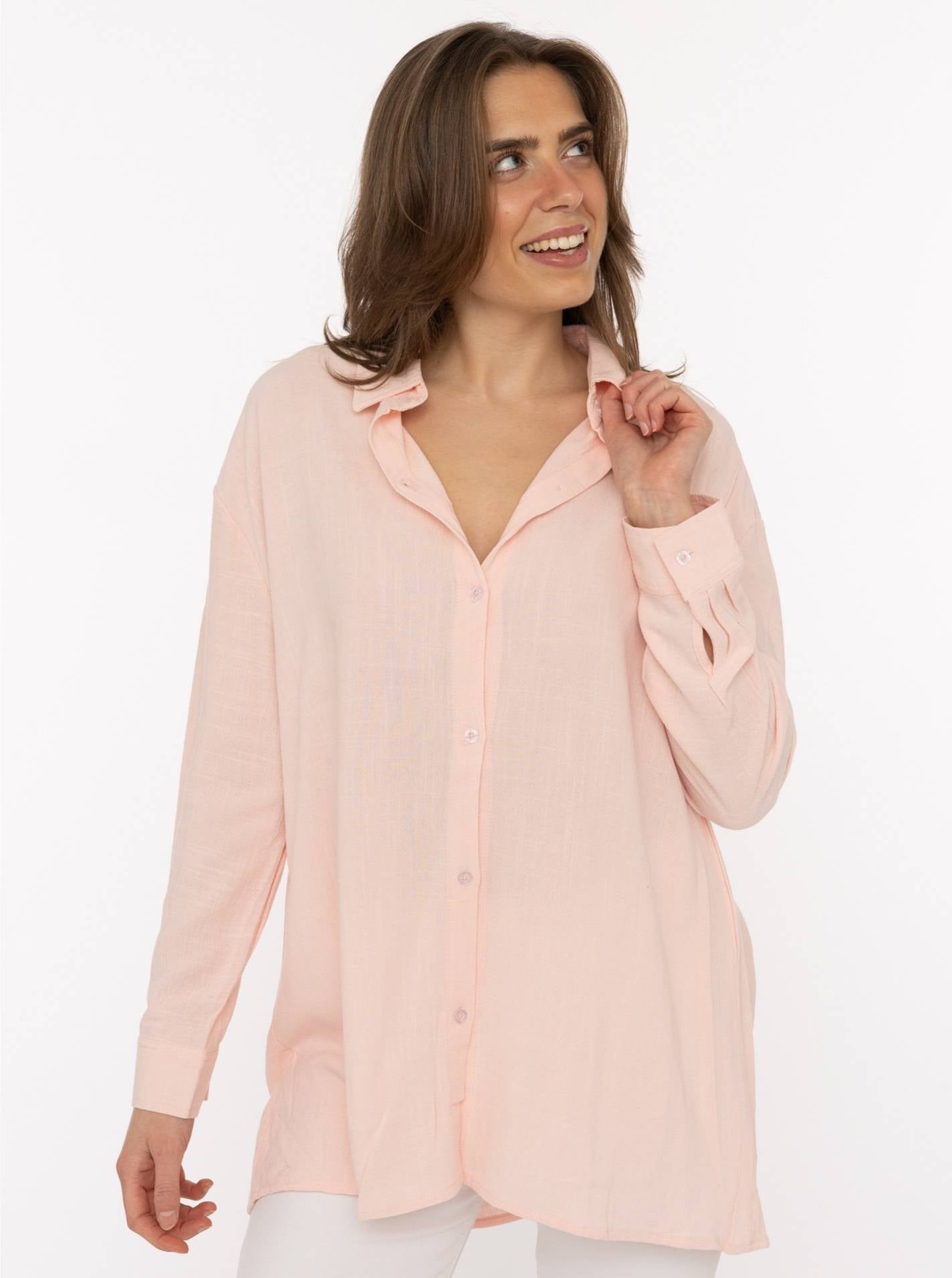 💕 Zwillingsherz Bluse Oversize "Leinenmix" Rosa