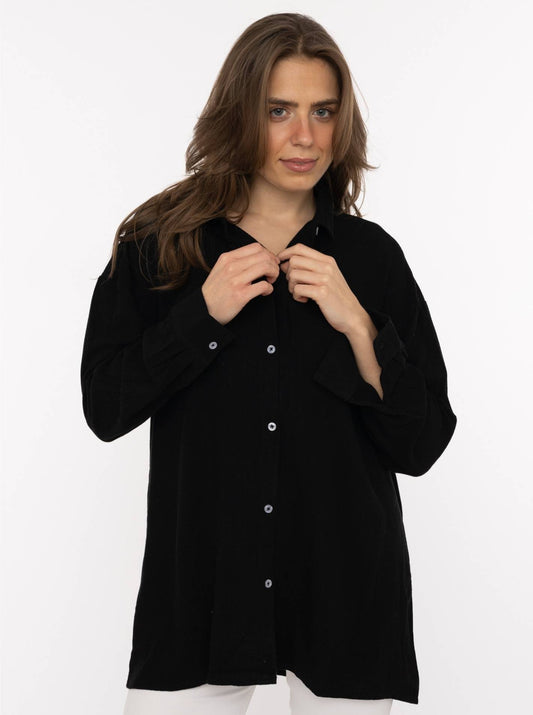 💕 Zwillingsherz Bluse Oversize "Leinenmix" Schwarz