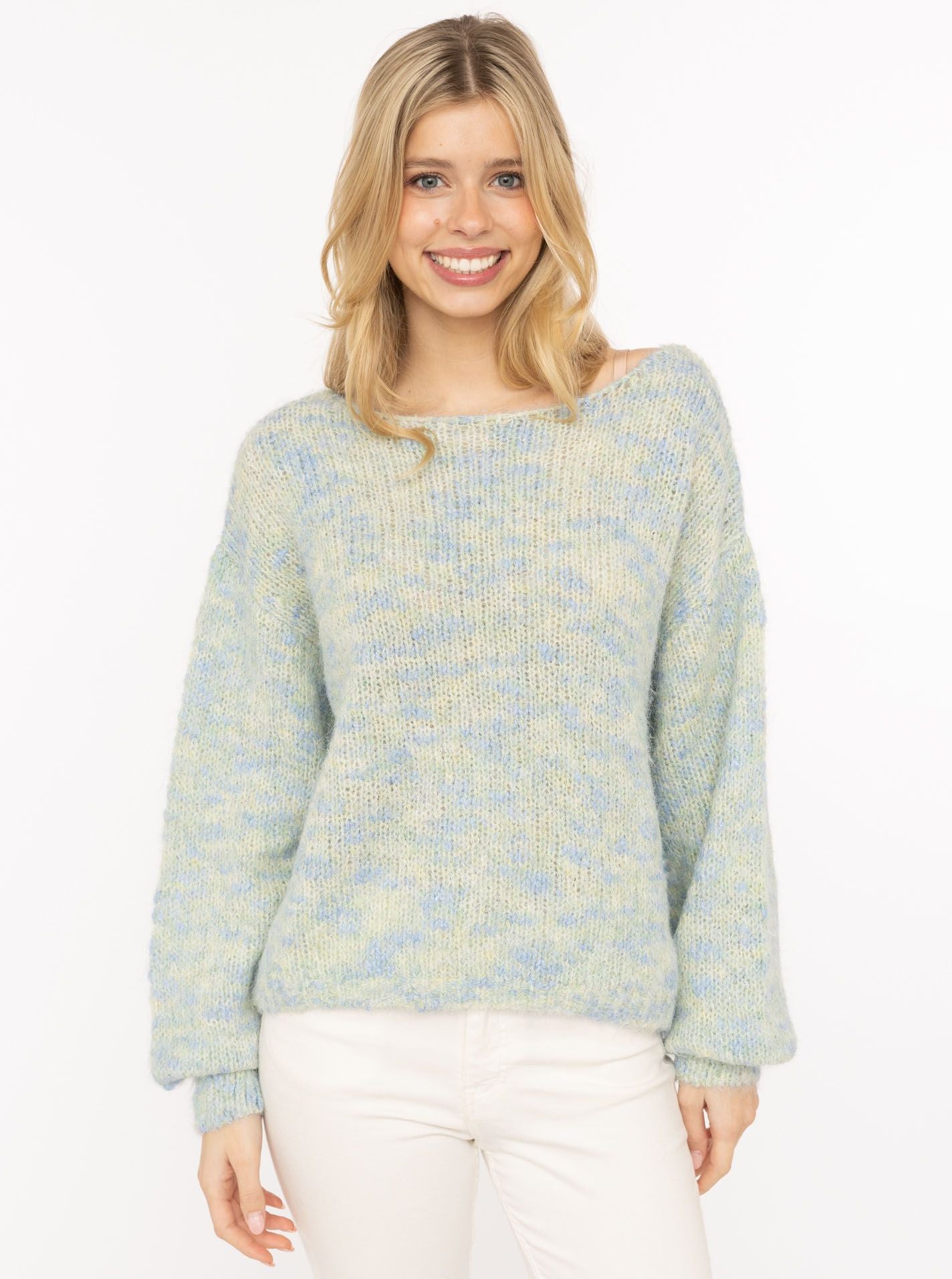 💕 Zwillingsherz Pullover "Space Dye" Oversize Blau Hellgrün