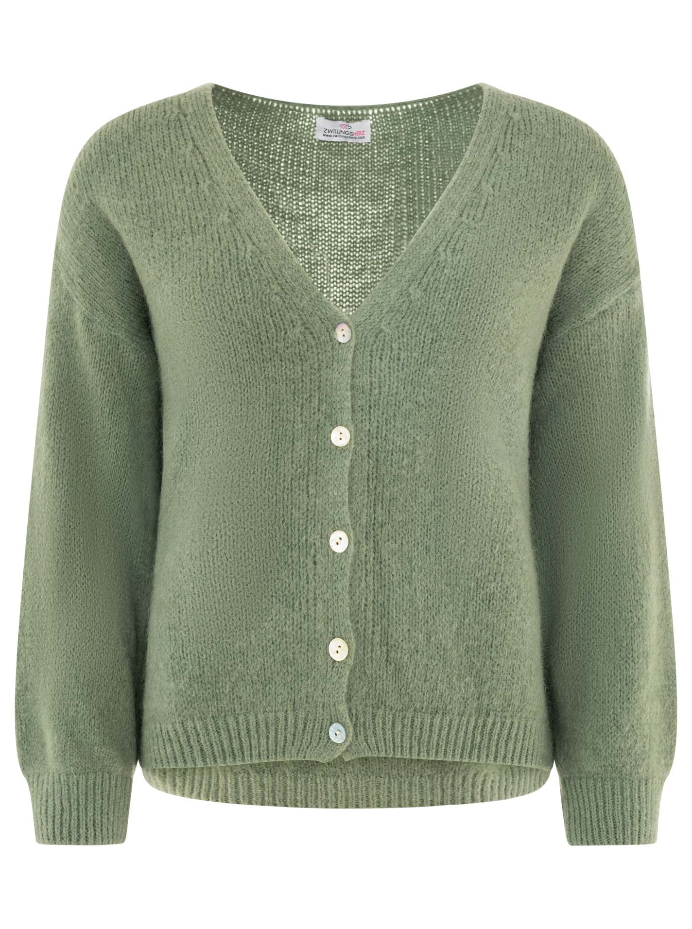 💕 Zwillingsherz Strickjacke kurz "Venedig" Wolle Salbei