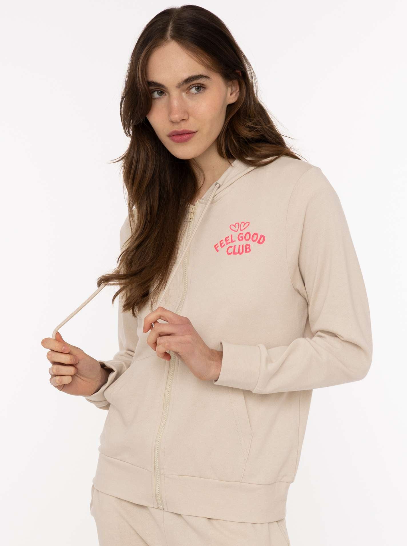 💕 Zwillingsherz Sweatjacke "Feel Good Club" Beige