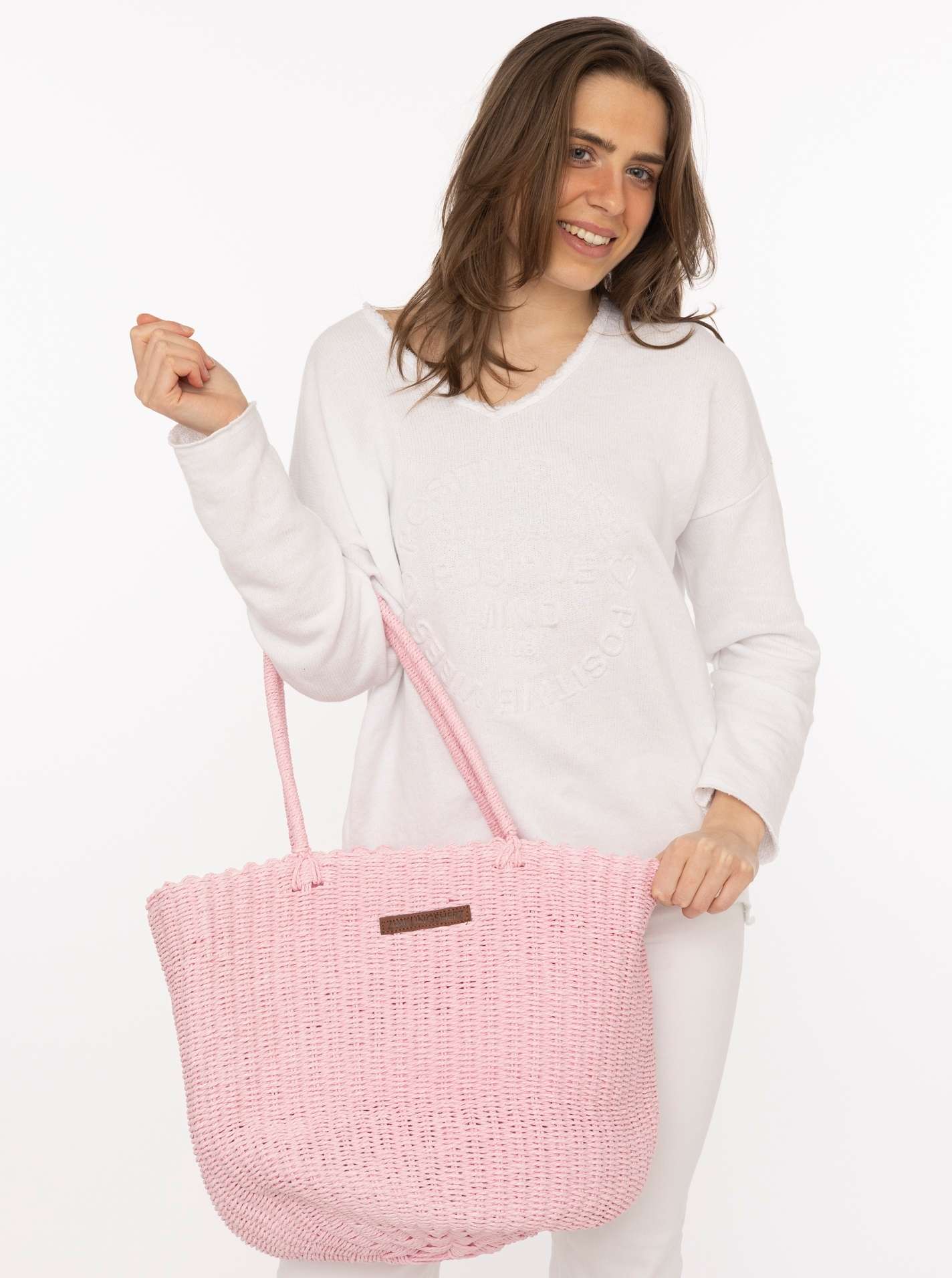 💕 Zwillingsherz Korbtasche XXL Stroh "Zwillingsherz" Geflochten Rosa