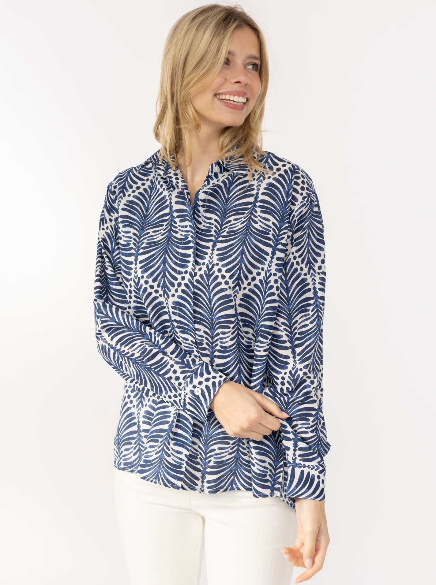 💕 Zwillingsherz Bluse Oversize "Palms & Beach" Blau