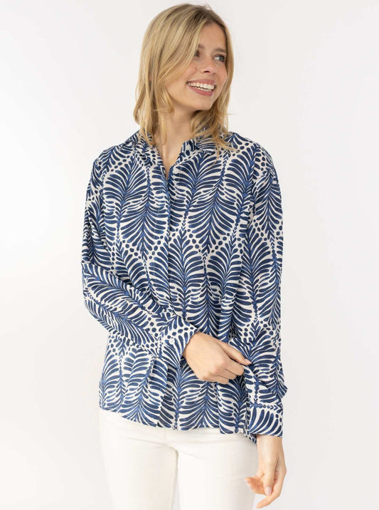 💕 Zwillingsherz Bluse Oversize "Palms & Beach" Blau