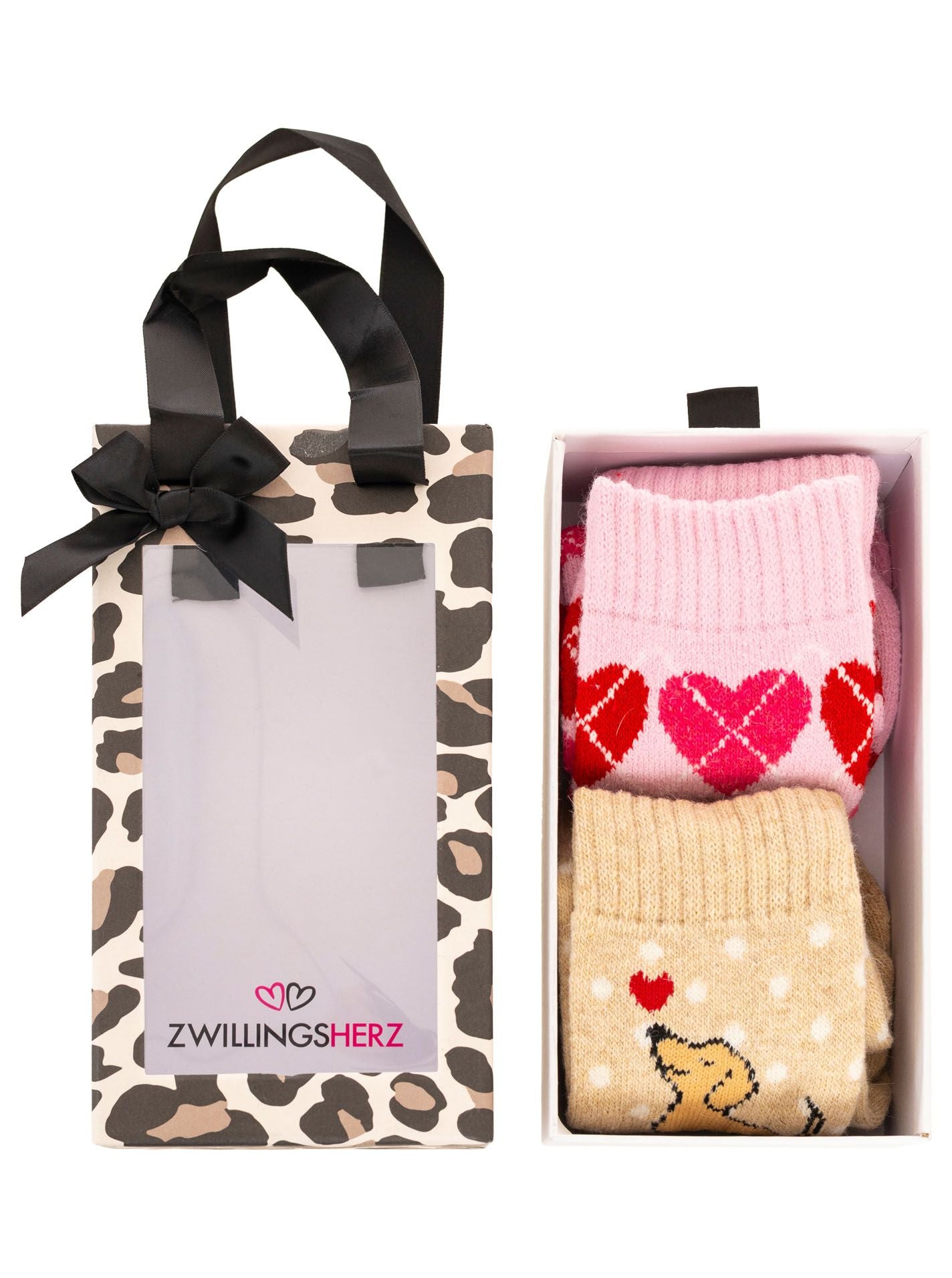 💕 Zwillingsherz Socken 2er Pack Gifting Box Socken "Love & Hearts" Beige