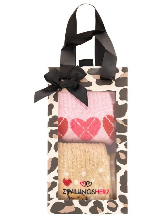 💕 Zwillingsherz Socken 2er Pack Gifting Box Socken "Love & Hearts" Beige