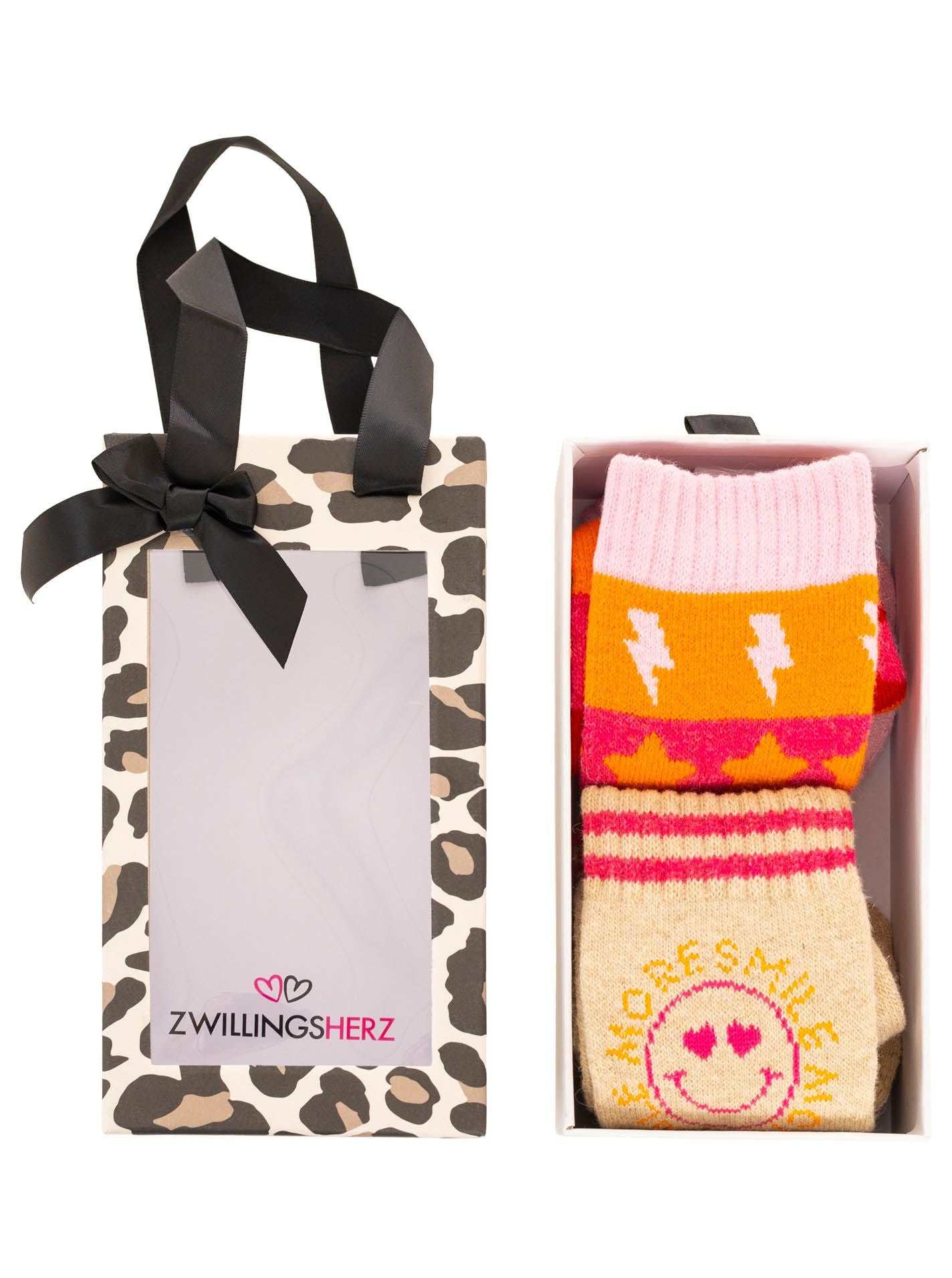 💕 Zwillingsherz Socken 2er Pack Gifting Box Socken "Happy Mood" Beige