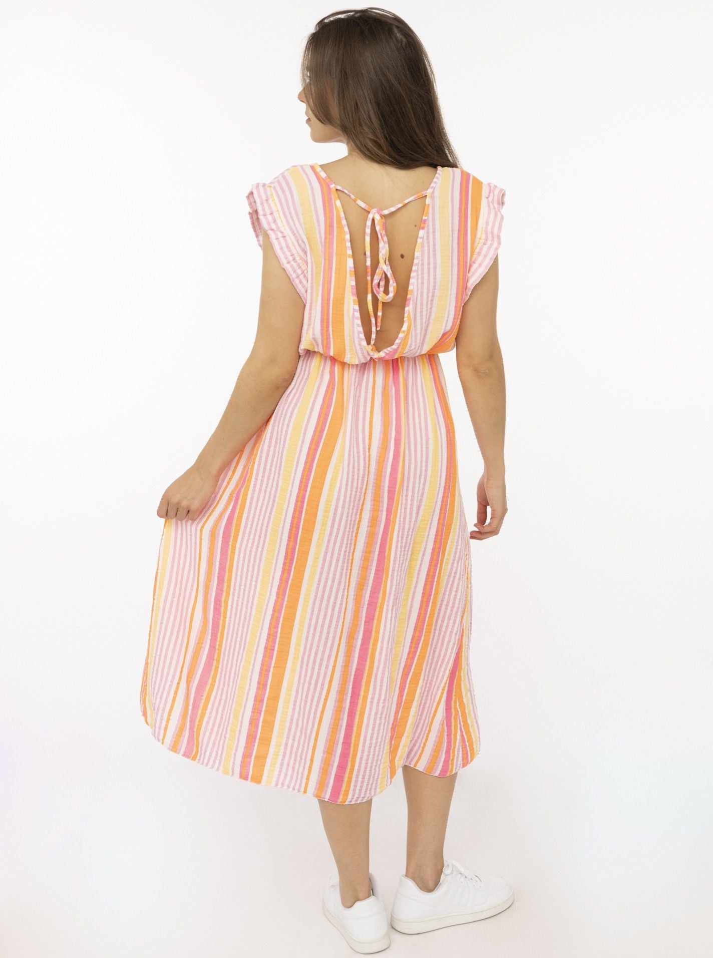 💕 Zwillingsherz Musselin Kleid "Sommer Streifen" Orange