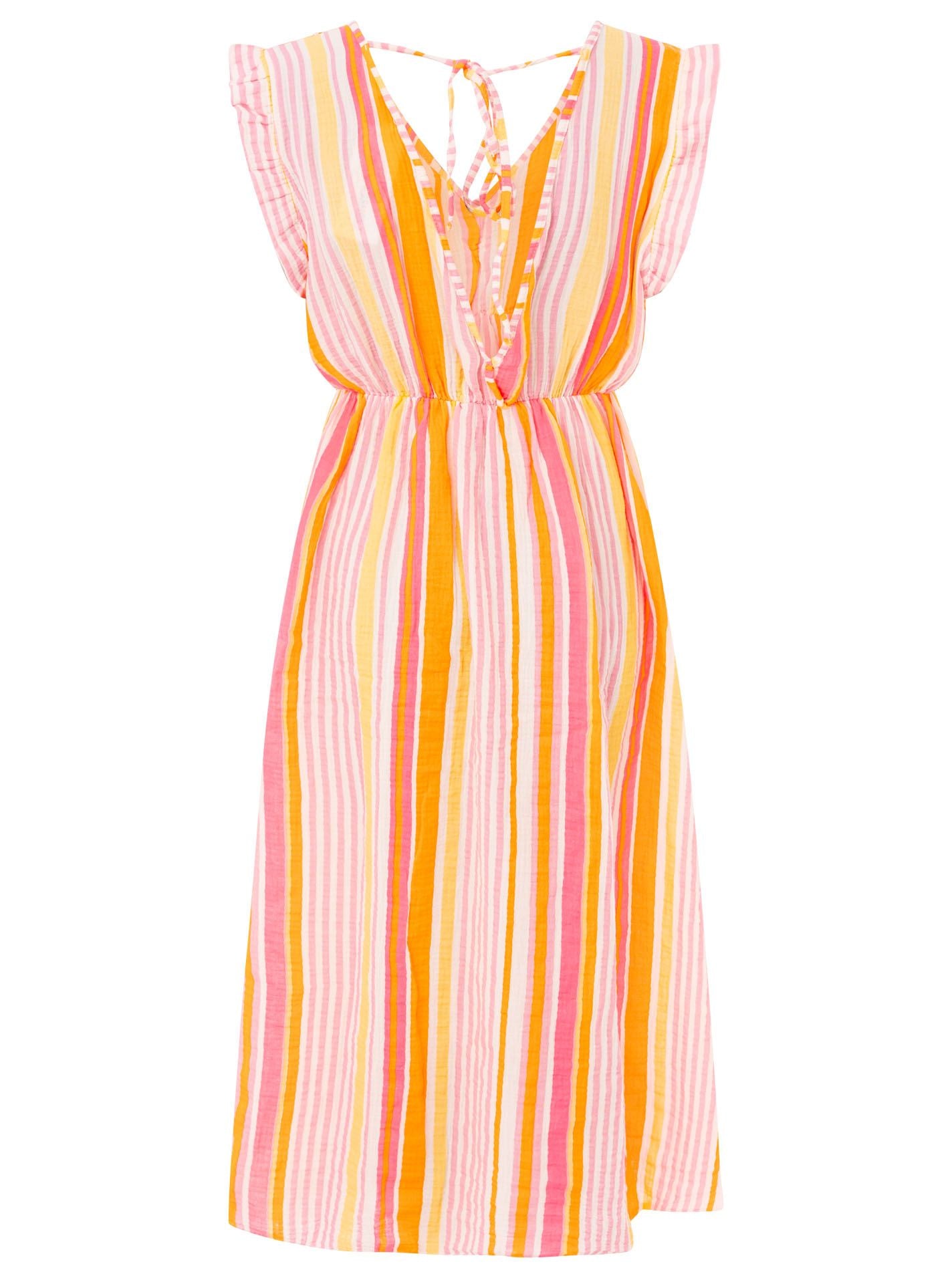 💕 Zwillingsherz Musselin Kleid "Sommer Streifen" Orange