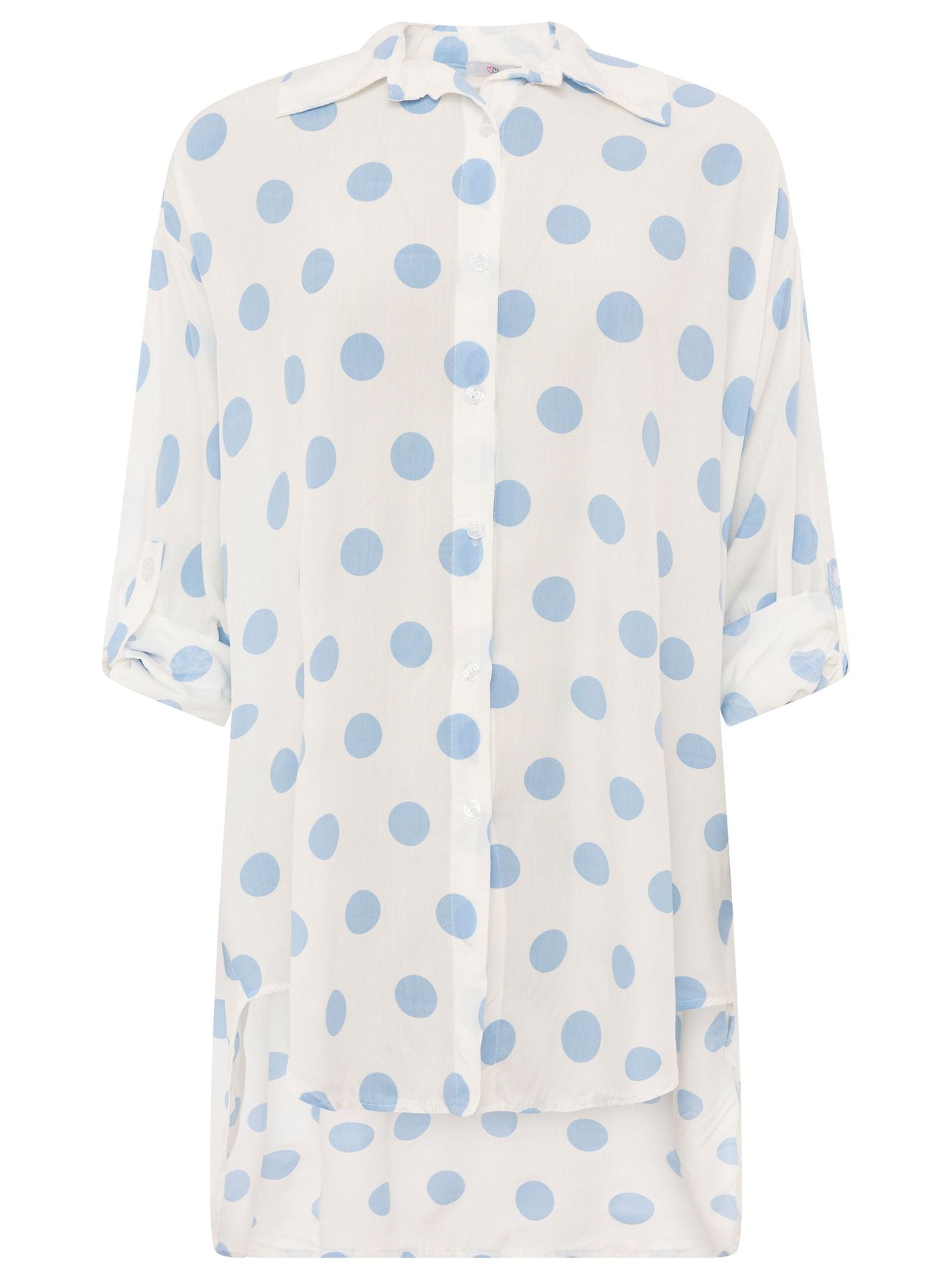 💕 Zwillingsherz Oversize Bluse "Große Punkte" Viskose Hellblau