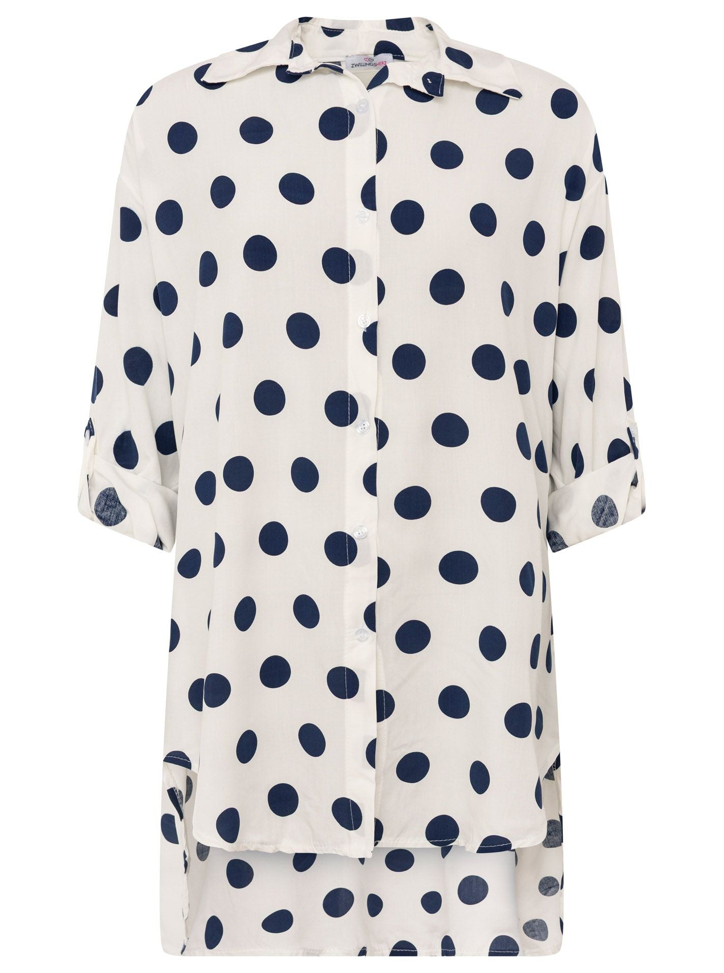 💕 Zwillingsherz Oversize Bluse "Große Punkte" Viskose Navy