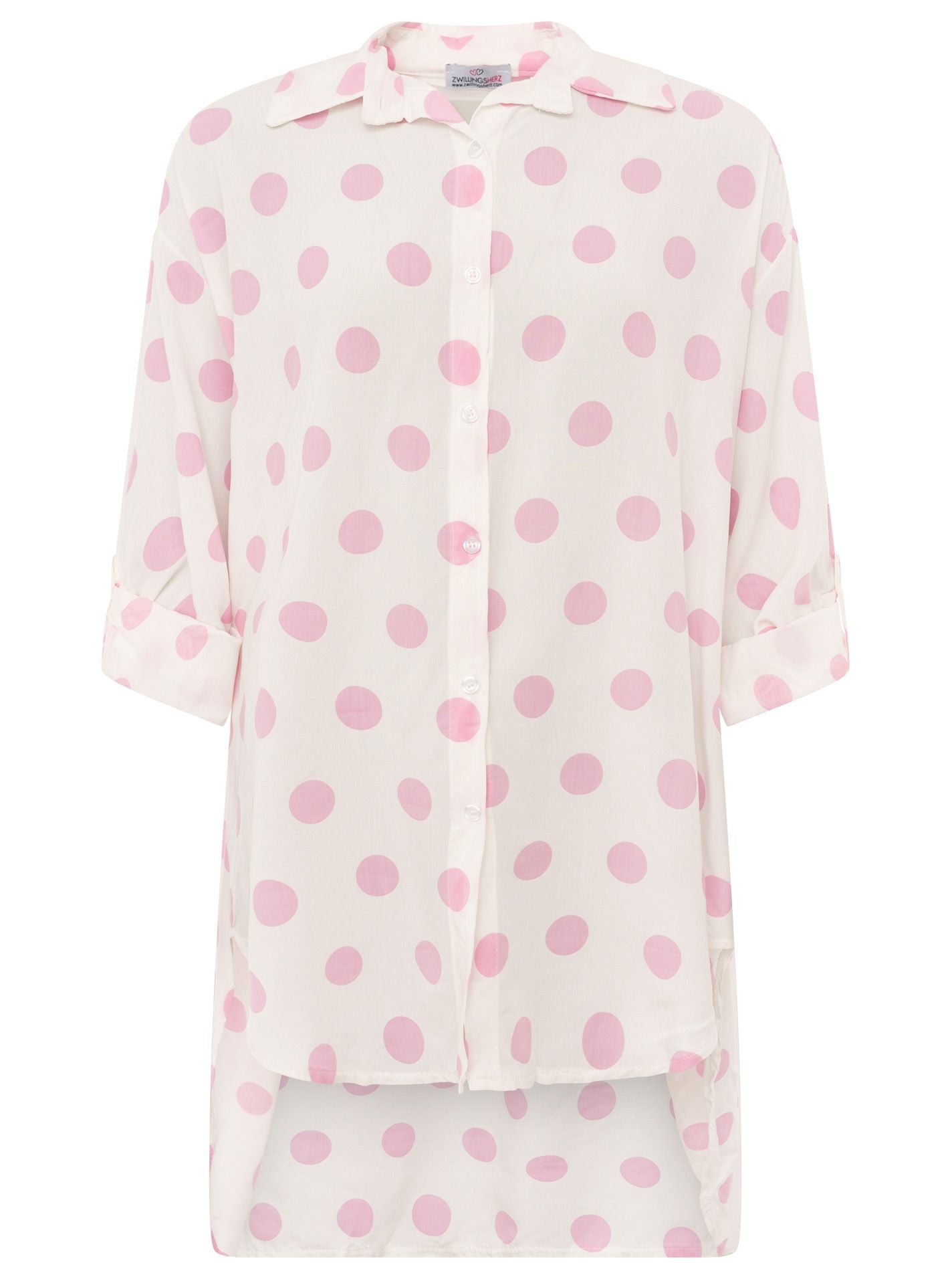 💕 Zwillingsherz Oversize Bluse  Knopfleiste "Große Punkte" Viskose Rosa