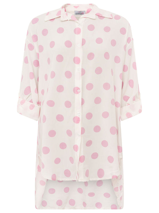 💕 Zwillingsherz Oversize Bluse  Knopfleiste "Große Punkte" Viskose Rosa