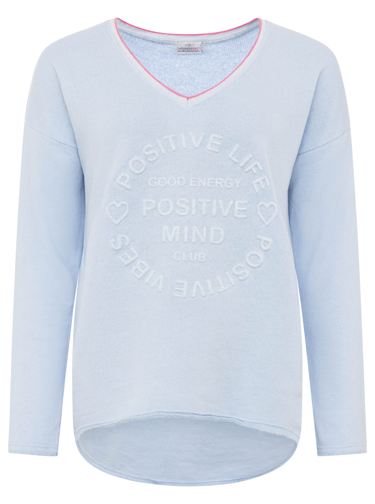 💕 Zwillingsherz Pullover Sweater Neonkante "Positive Mind" Baumwolle Hellblau