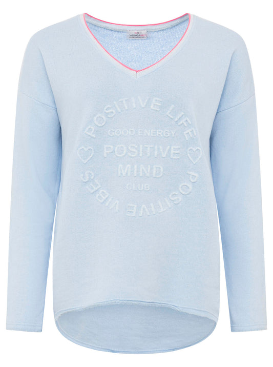 💕 Zwillingsherz Pullover Sweater Neonkante "Positive Mind" Baumwolle Hellblau