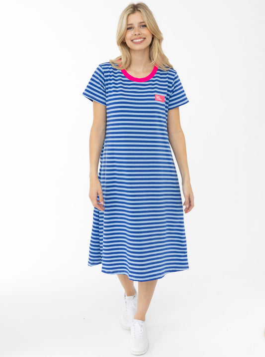 💕 Zwillingsherz Sweat Kleid "Neon Streifen" Blau