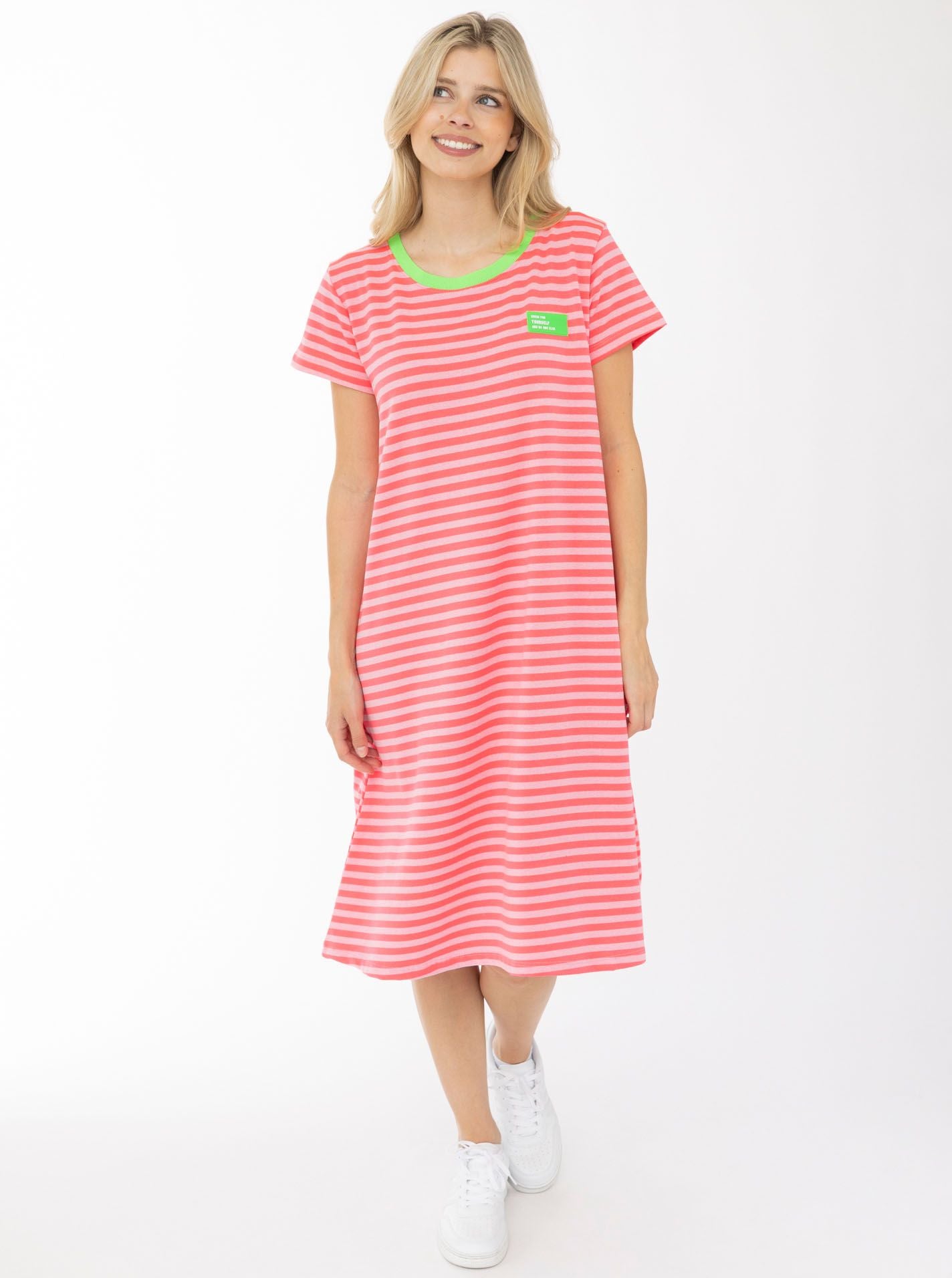 💕 Zwillingsherz Sweat Kleid "Neon Streifen" Neonpink