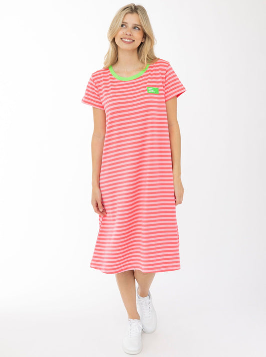 💕 Zwillingsherz Sweat Kleid "Neon Streifen" Neonpink