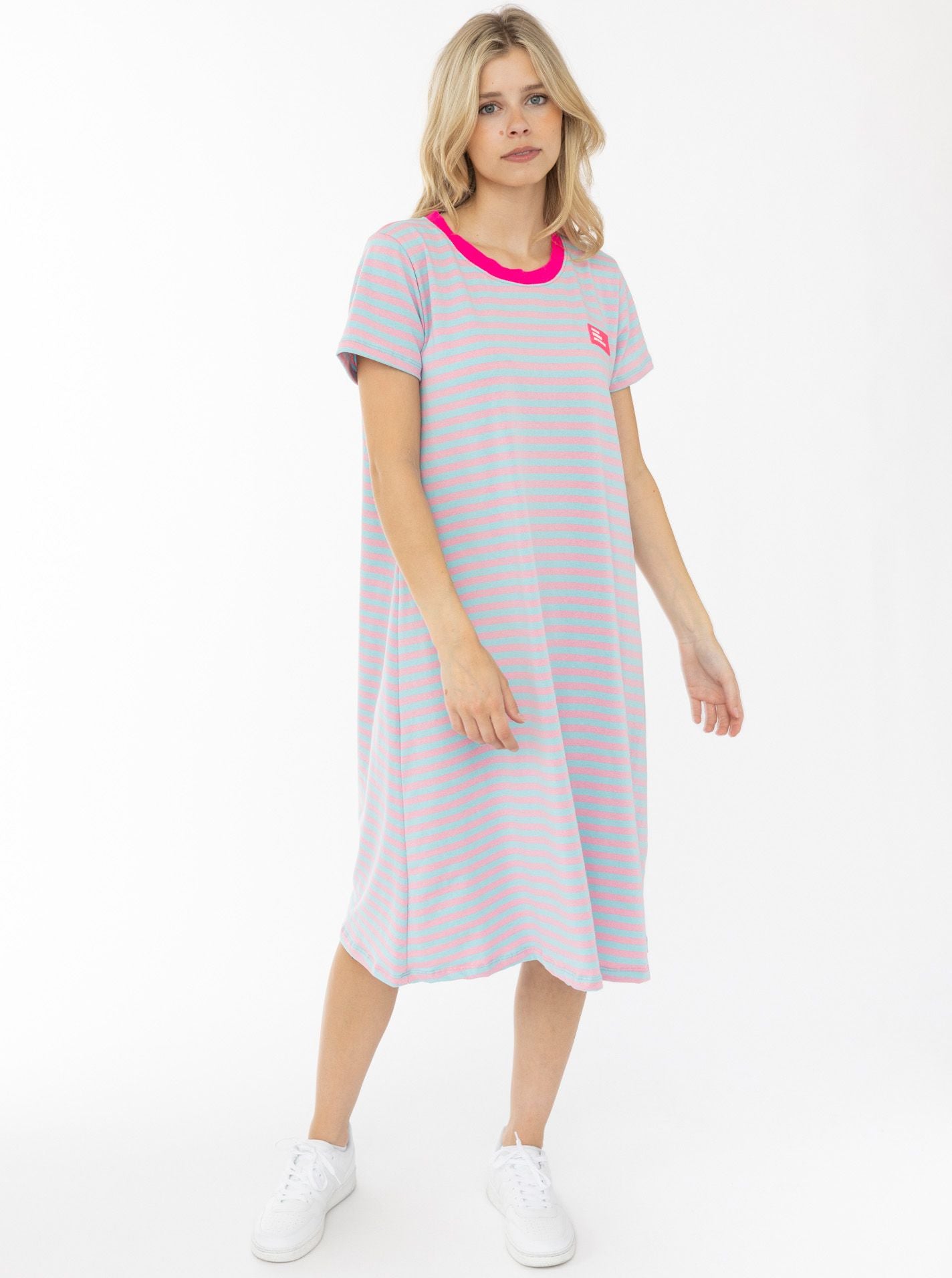 💕 Zwillingsherz Sweat Kleid "Neon Streifen" Türkis