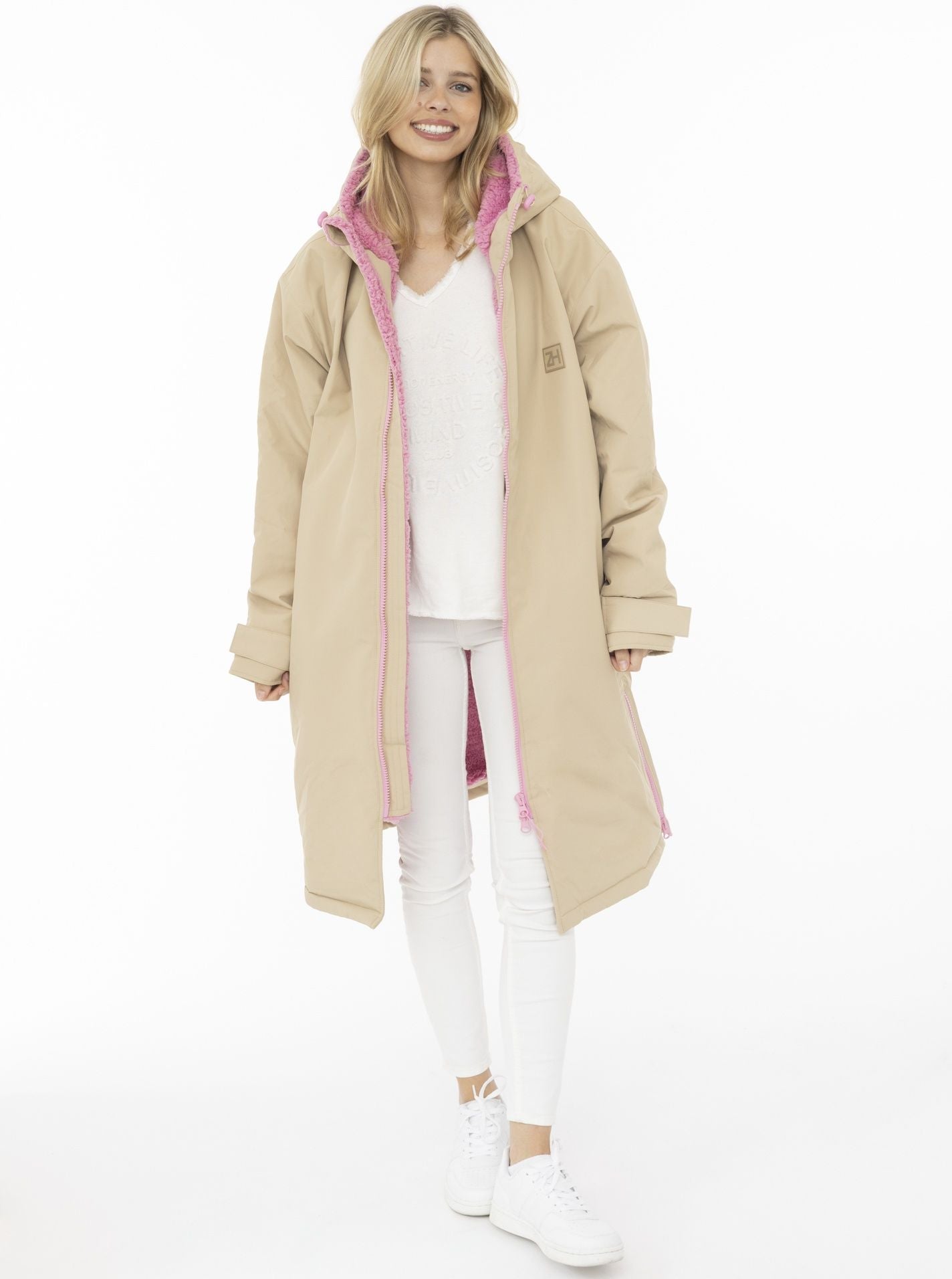 💕 Zwillingsherz Oversize "Windjacke ZH" Windmantel Mittelbeige Rosa