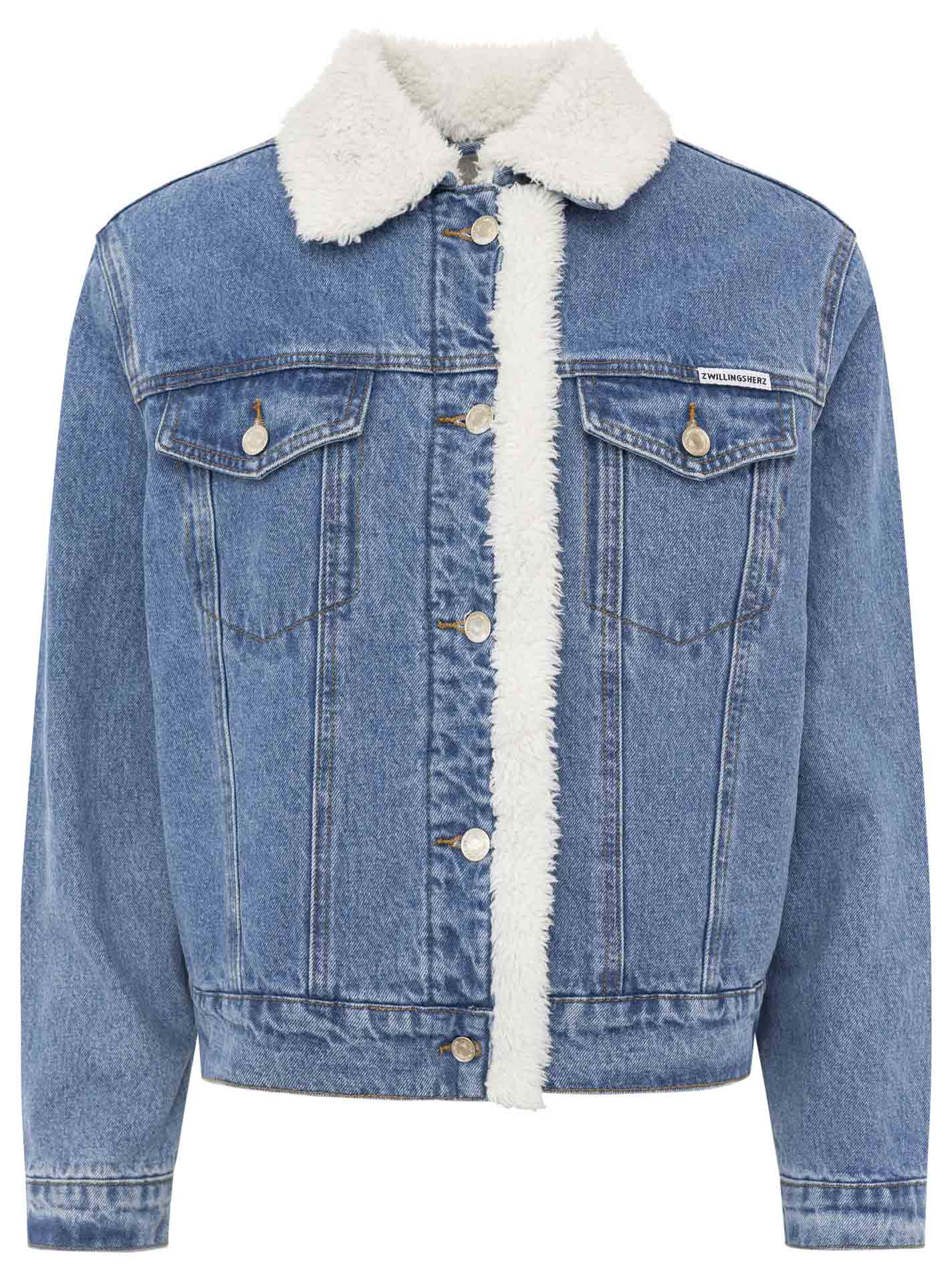 💕 Zwillingsherz Jeansjacke "Teddyfell" Blau