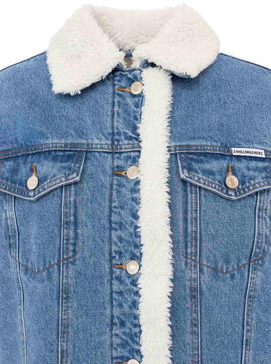 💕 Zwillingsherz Jeansjacke "Teddyfell" Blau
