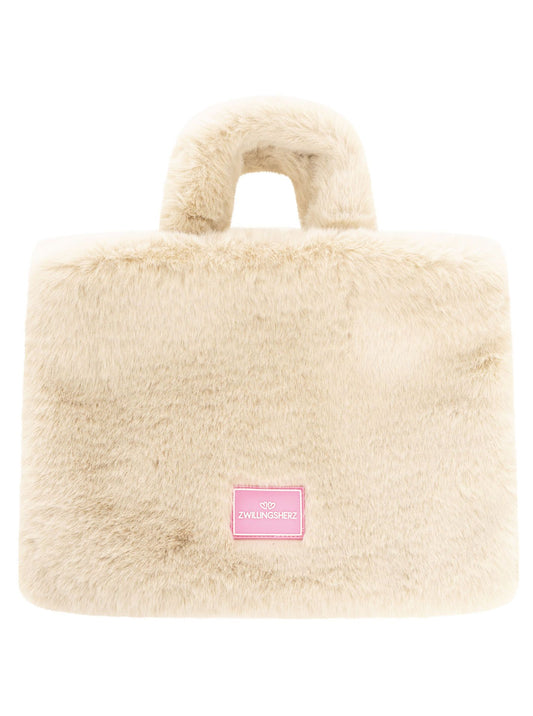 💕 Zwillingsherz Shopper XXL mit Tragegurt "Flauschig" Beige