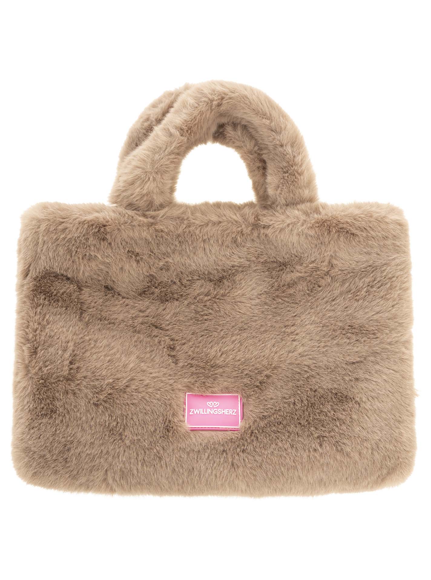 💕 Zwillingsherz Shopper XXL mit Tragegurt "Flauschig" Taupe