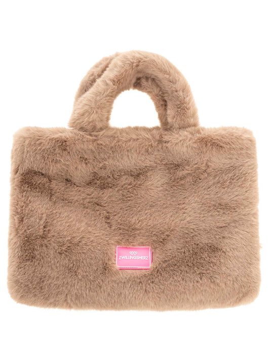 💕 Zwillingsherz Shopper XXL mit Tragegurt "Flauschig" Taupe