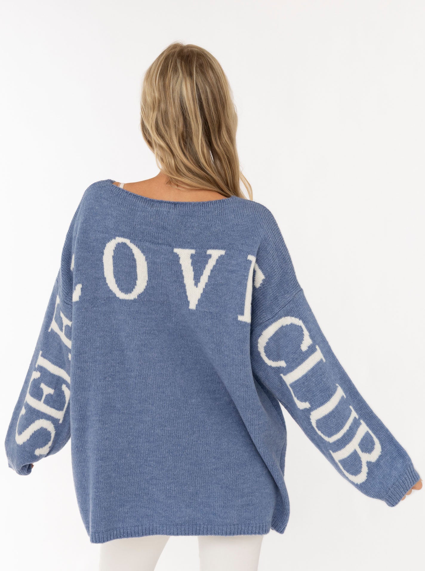 💕 Zwillingsherz Pullover "Self Club" Oversize Blau