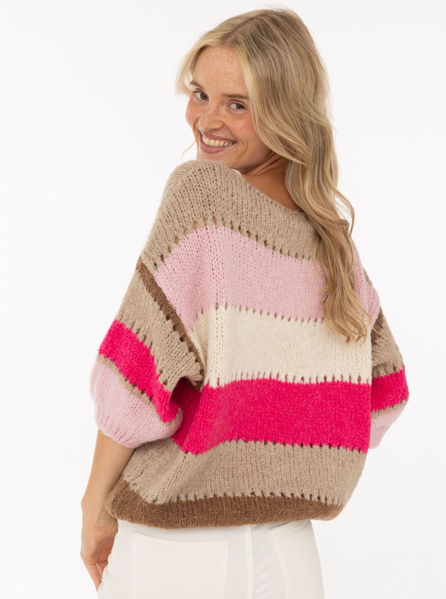 💕 Zwillingsherz Pullover Pulli "Bunte Streifen" Pink
