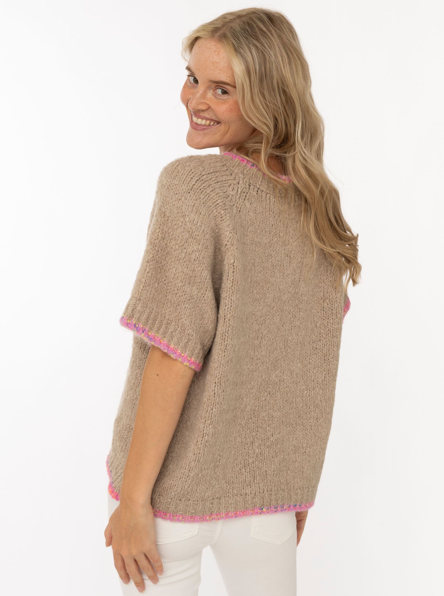 💕 Zwillingsherz Pullover Pulli "Neon Kante" Beige