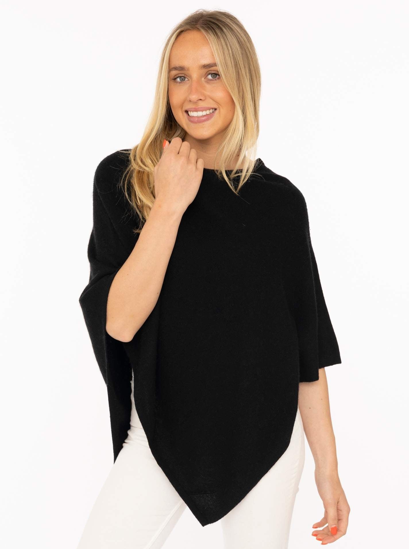 💕 Zwillingsherz Poncho Cape 100 % Kaschmir Cashmere Schwarz