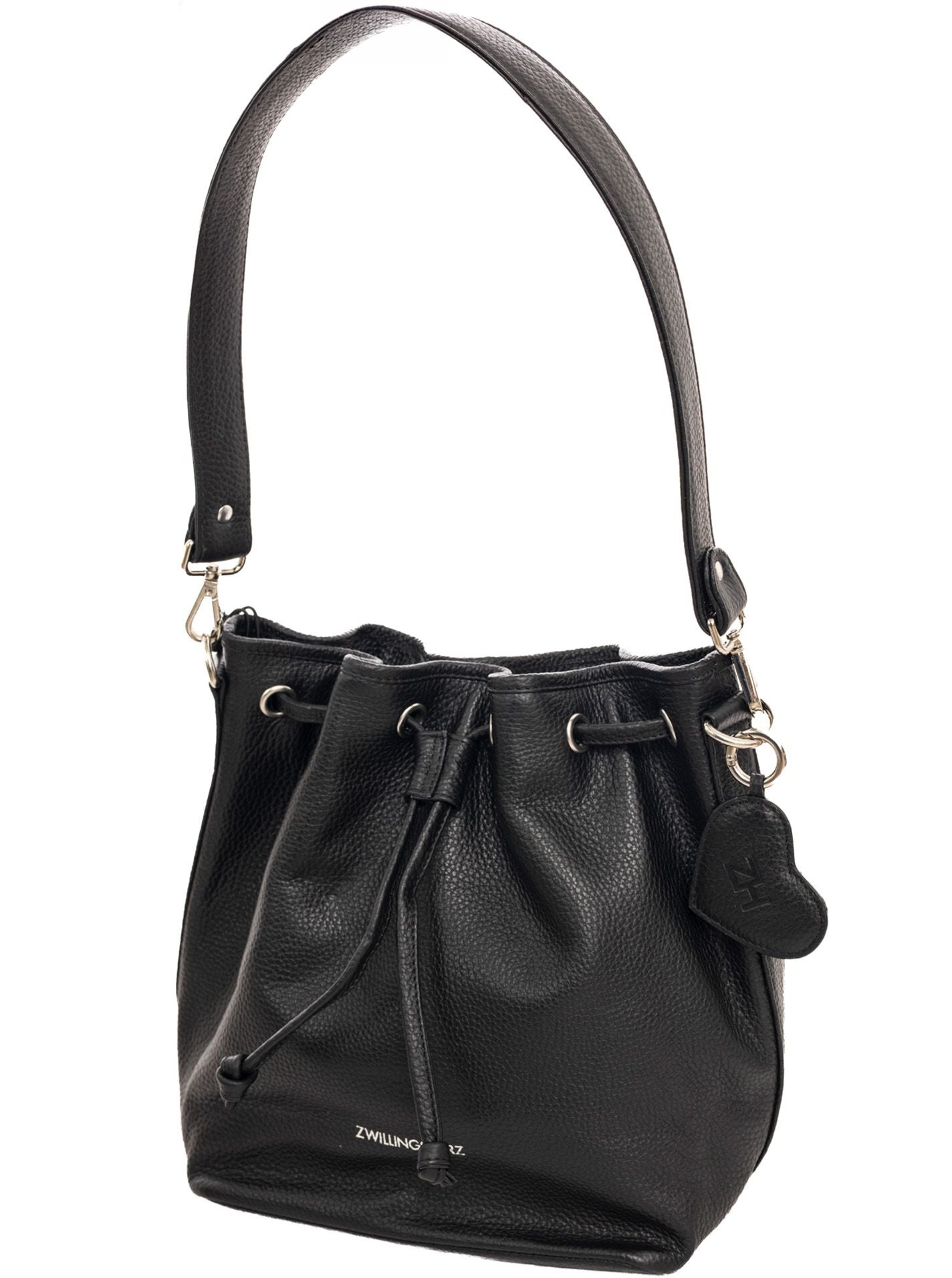 💕 Zwillingsherz Tasche "Drawstring Bag" 100 % Leder Schwarz