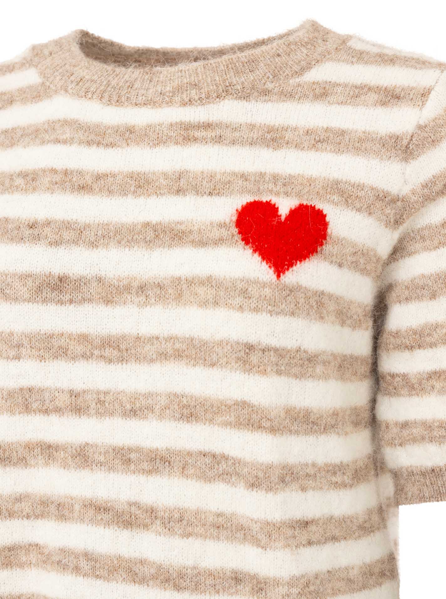💕 Zwillingsherz Pullover Pulli "Stripes & Heart" Kurzarm Beige