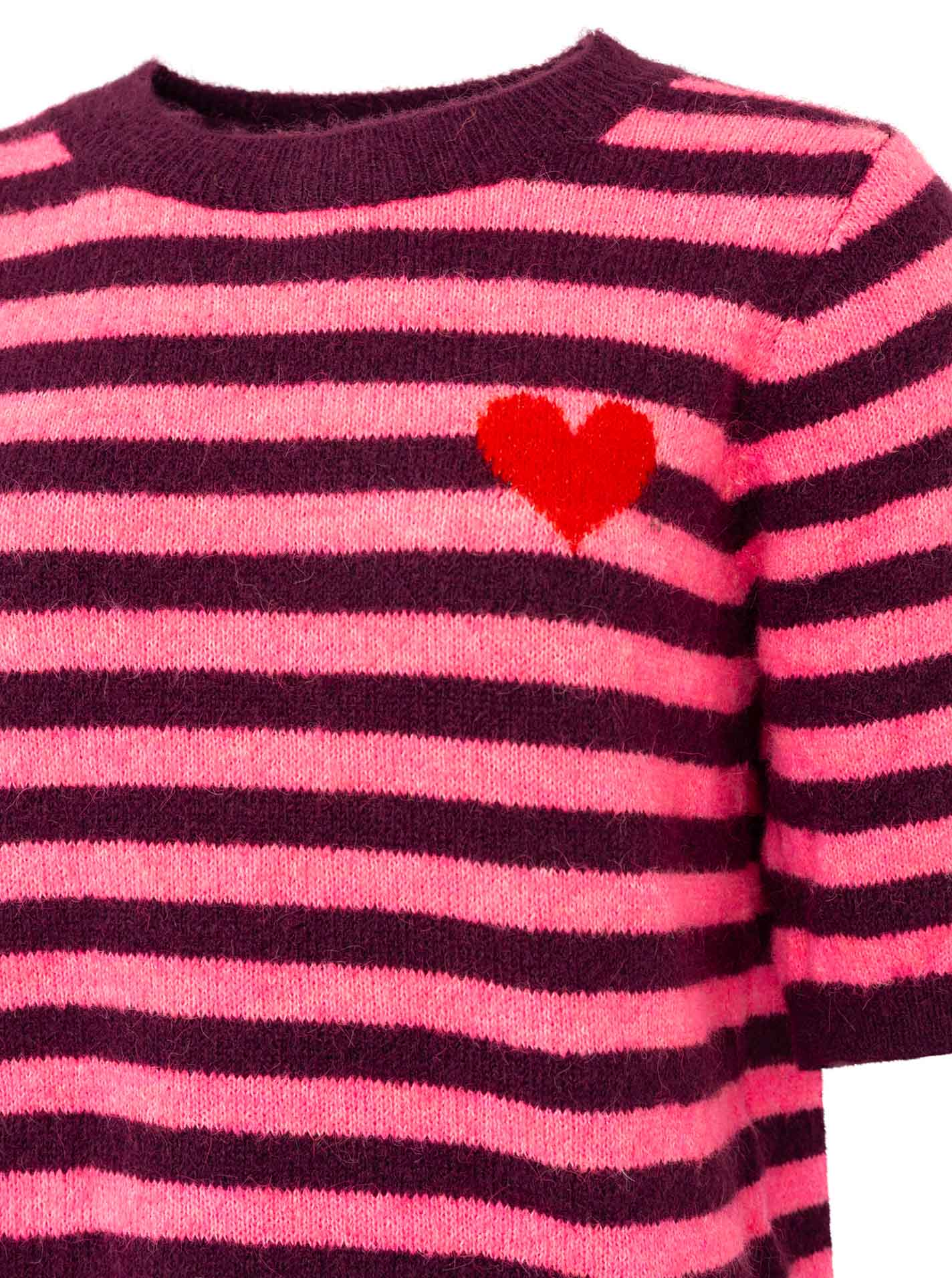 💕 Zwillingsherz Pullover Pulli "Stripes & Heart" Kurzarm Pink