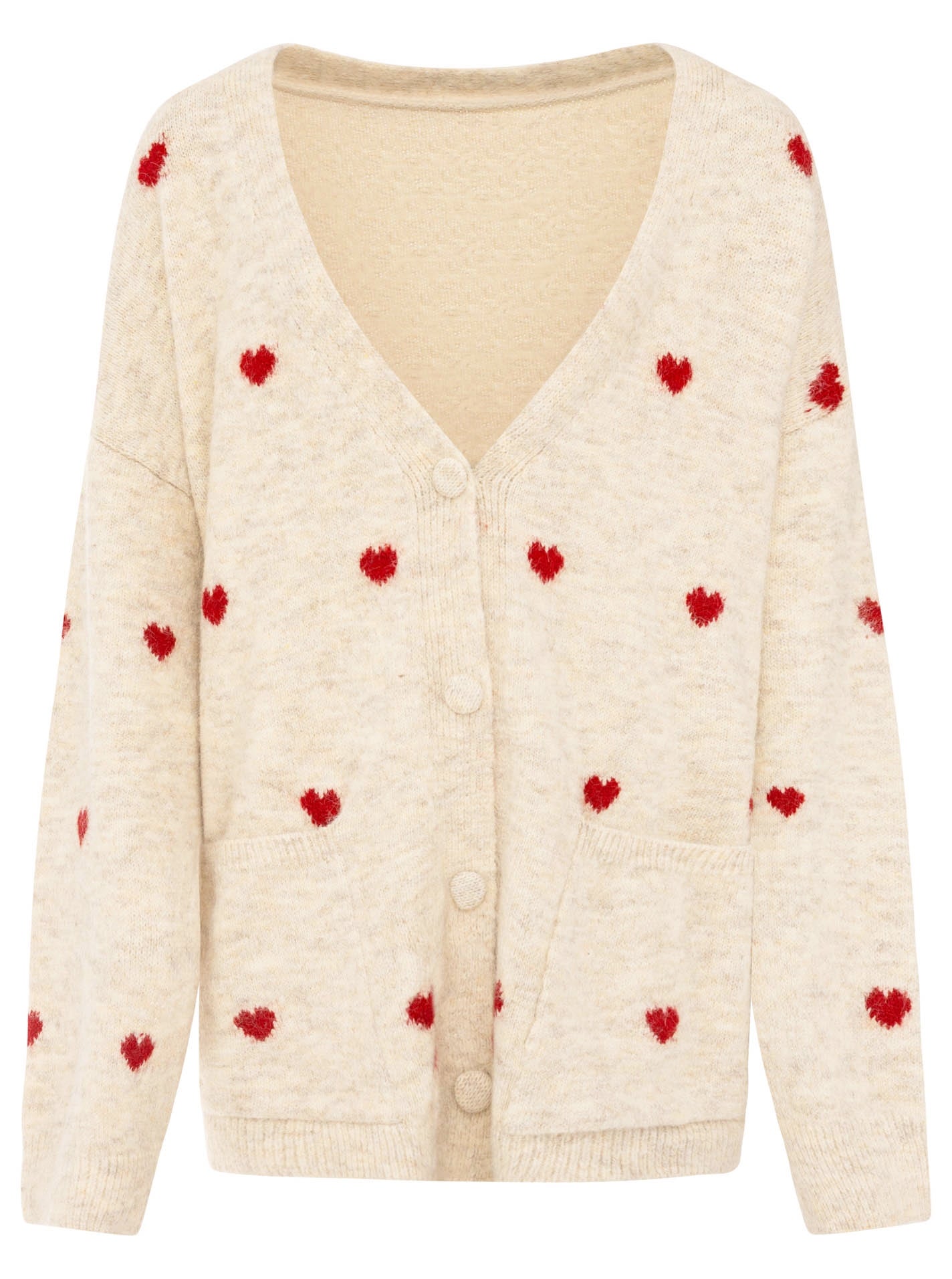 💕 Zwillingsherz Cardigan Strickjacke "Herzen" Oversize Beige