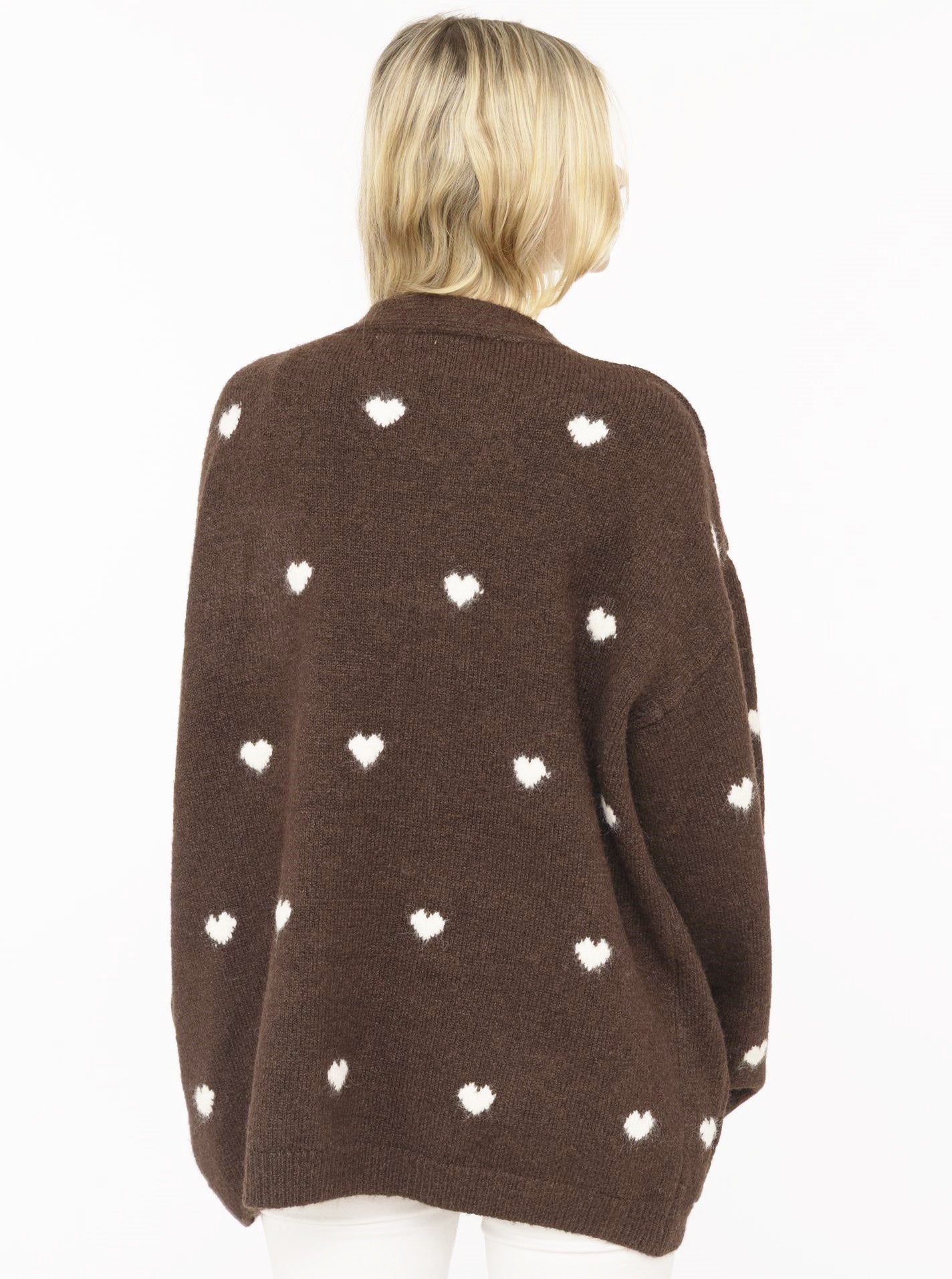 💕 Zwillingsherz Cardigan Strickjacke "Herzen" Oversize Braun