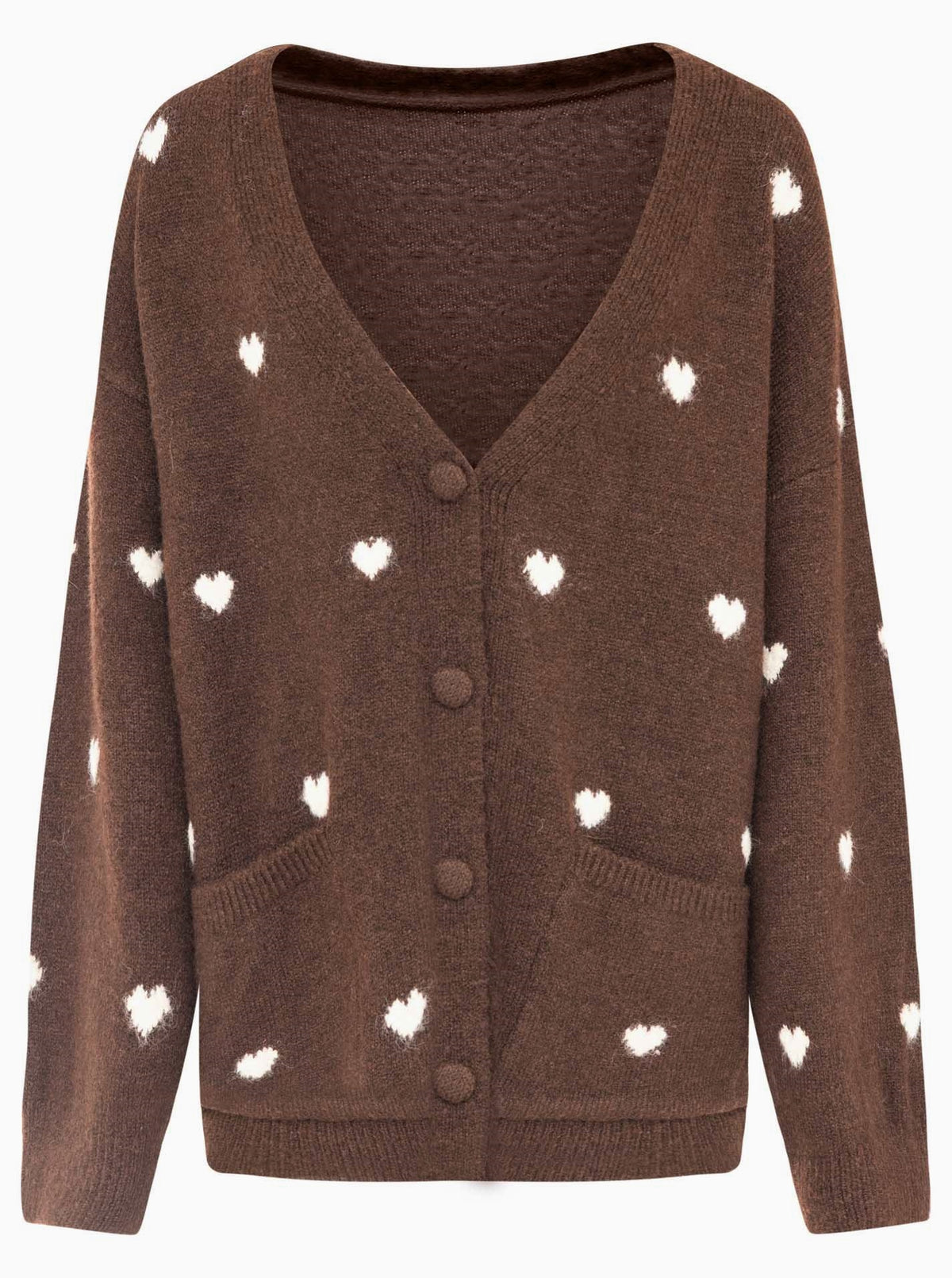 💕 Zwillingsherz Cardigan Strickjacke "Herzen" Oversize Braun