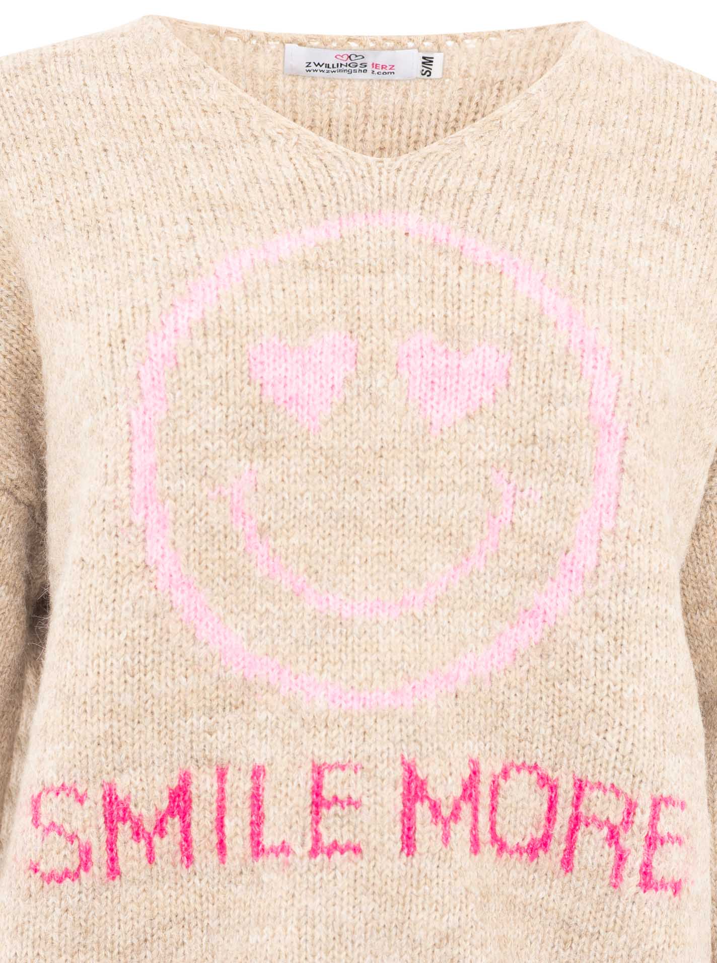 💕 Zwillingsherz Pullover Pulli "Smile More" Taupe