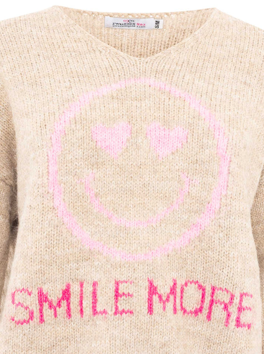 💕 Zwillingsherz Pullover Pulli "Smile More" Taupe