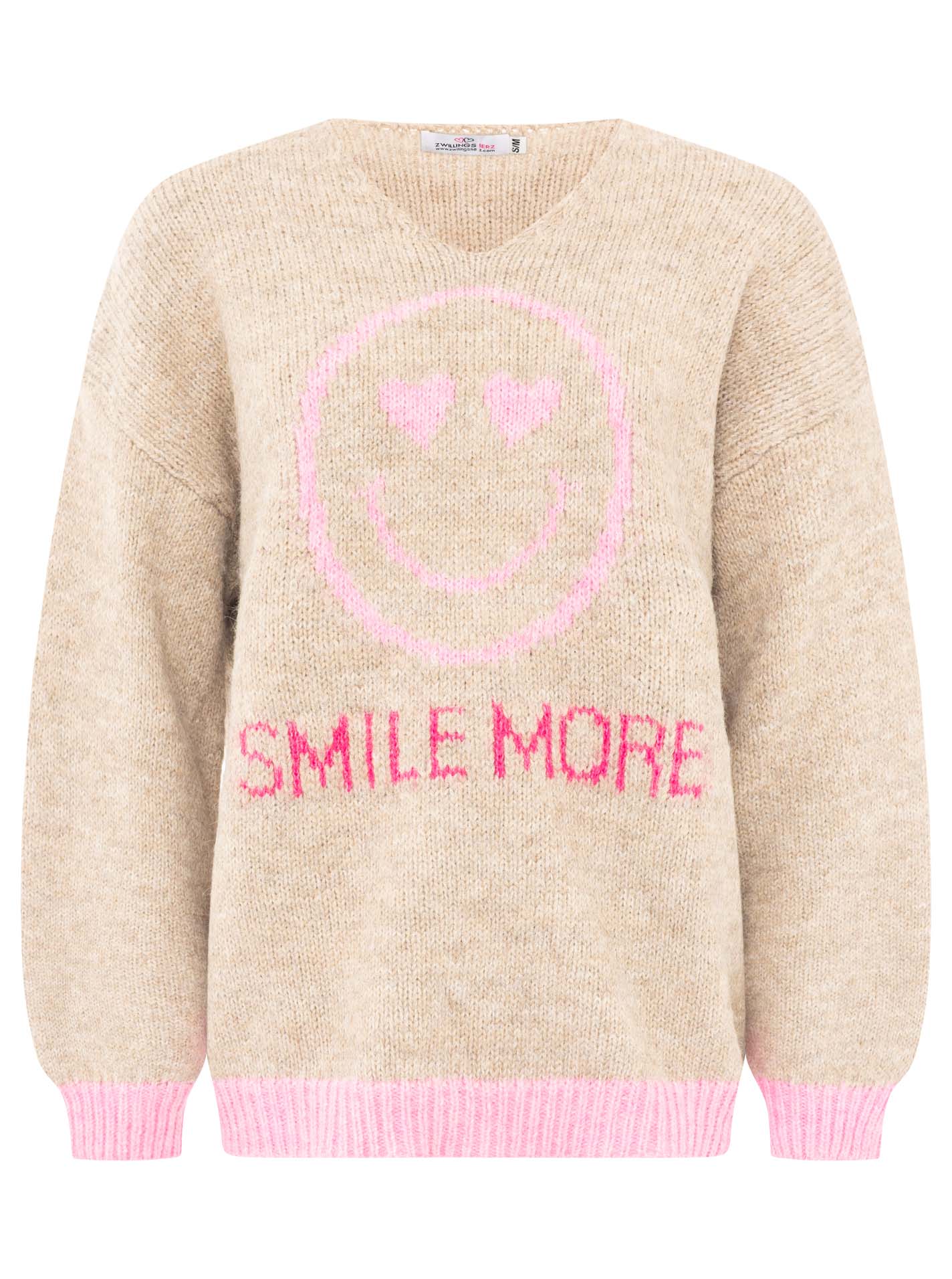 💕 Zwillingsherz Pullover Pulli "Smile More" Taupe