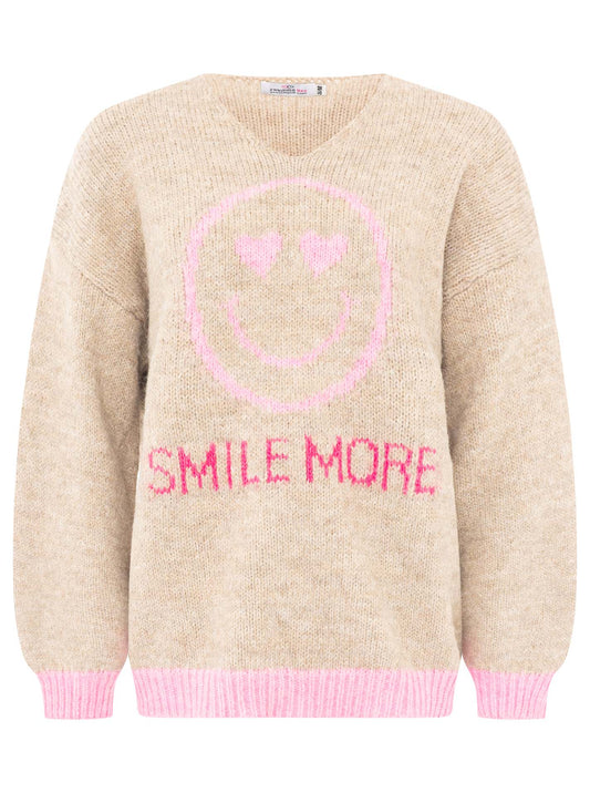 💕 Zwillingsherz Pullover Pulli "Smile More" Taupe