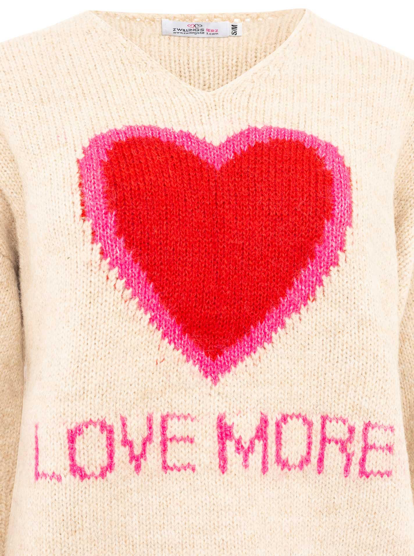 💕 Zwillingsherz Oversize Pullover Pulli "Love More" Beige
