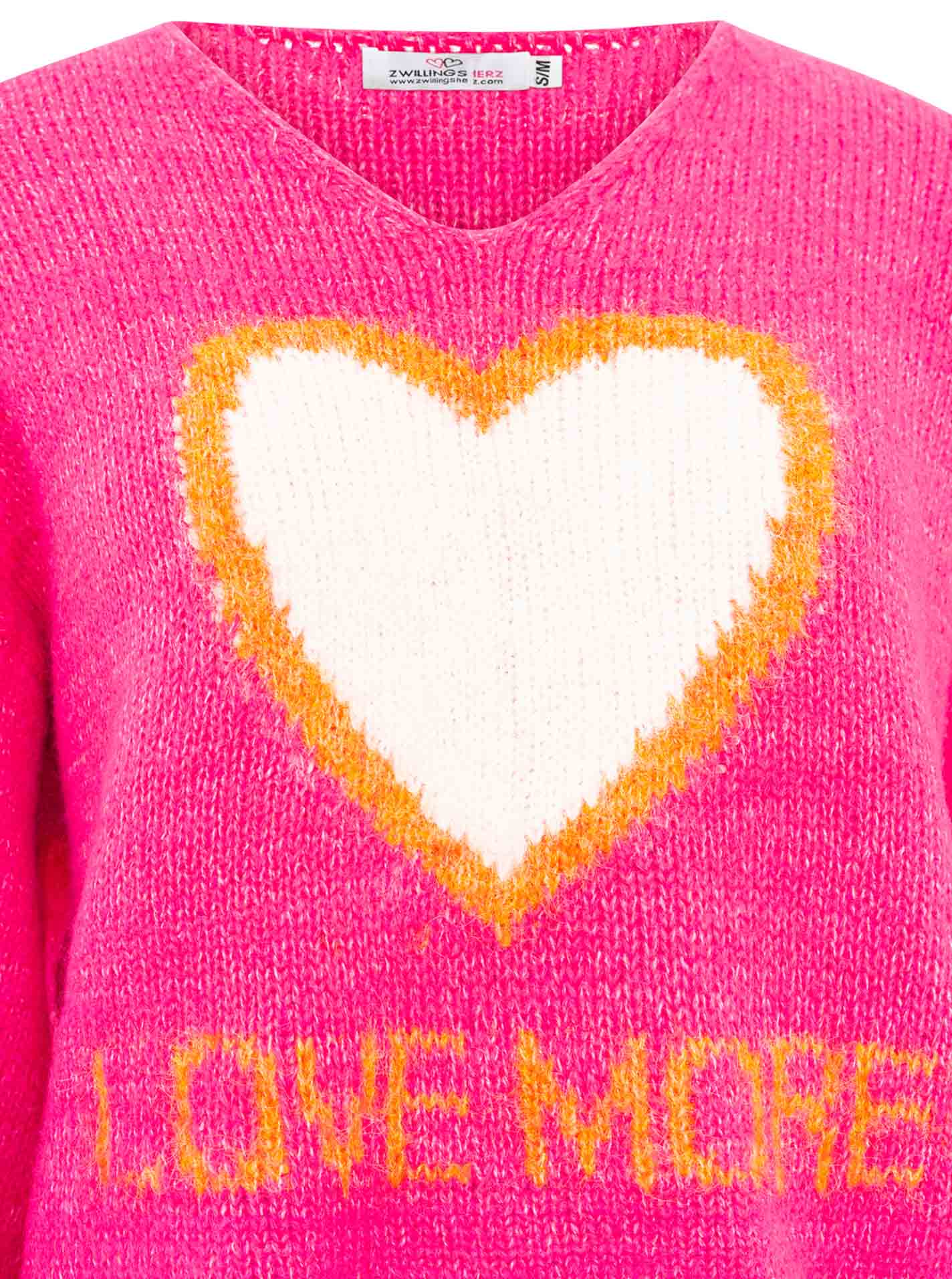 💕 Zwillingsherz Oversize Pullover Pulli "Love More" Neonpink