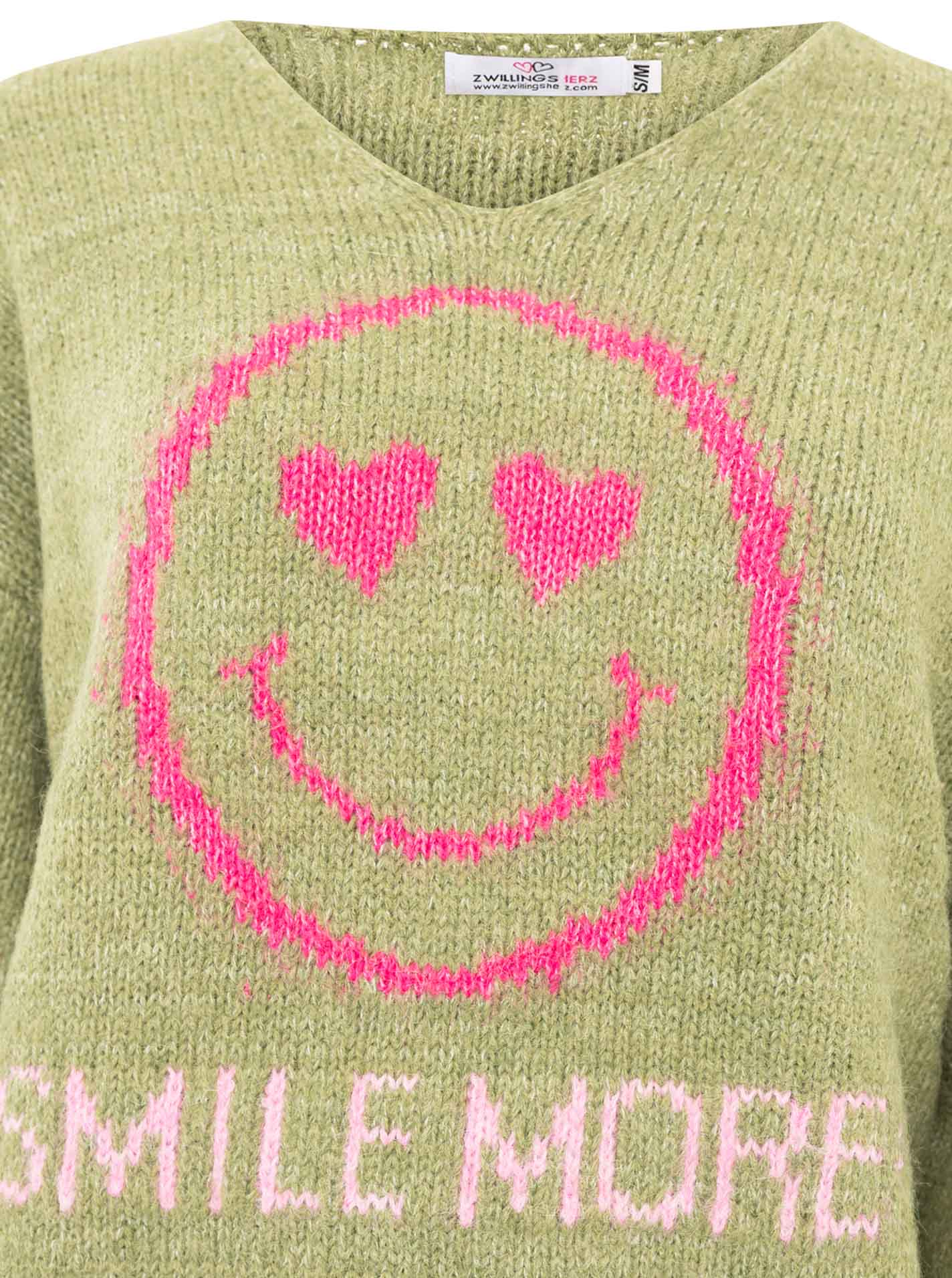 💕 Zwillingsherz Pullover Pulli "Smile More" Olive