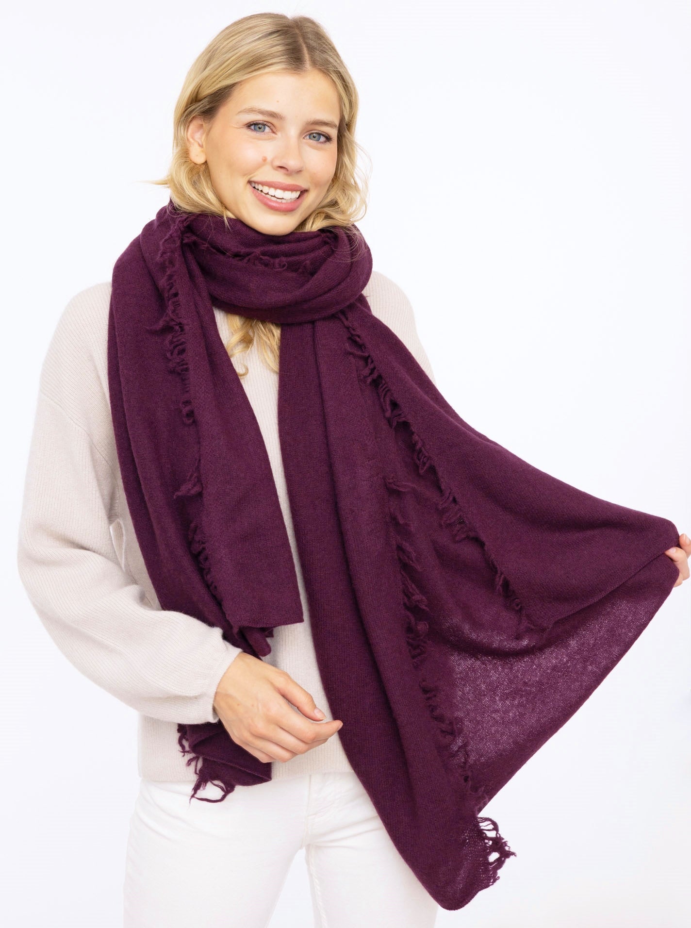 💕 Zwillingsherz XXL "Fransenschal" 100 % Cashmere Schal Kaschmir Bordeaux