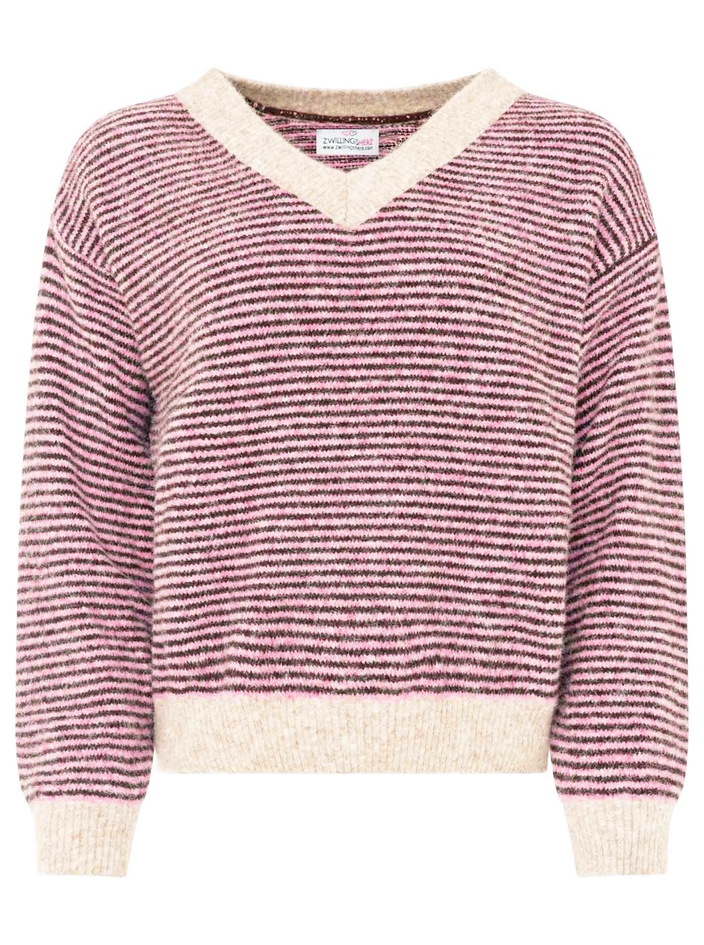💕 Zwillingsherz Pullover Pulli "Genua" Streifen Pink