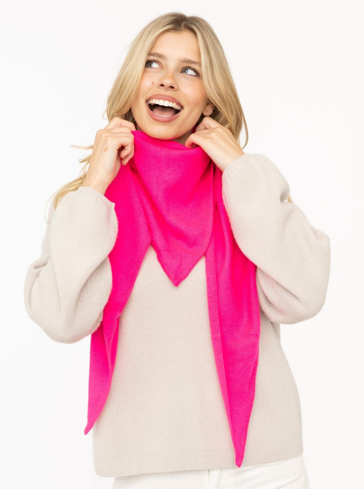 💕 Zwillingsherz Dreieckstuch "100 % Cashmere" Kaschmir Neonpink
