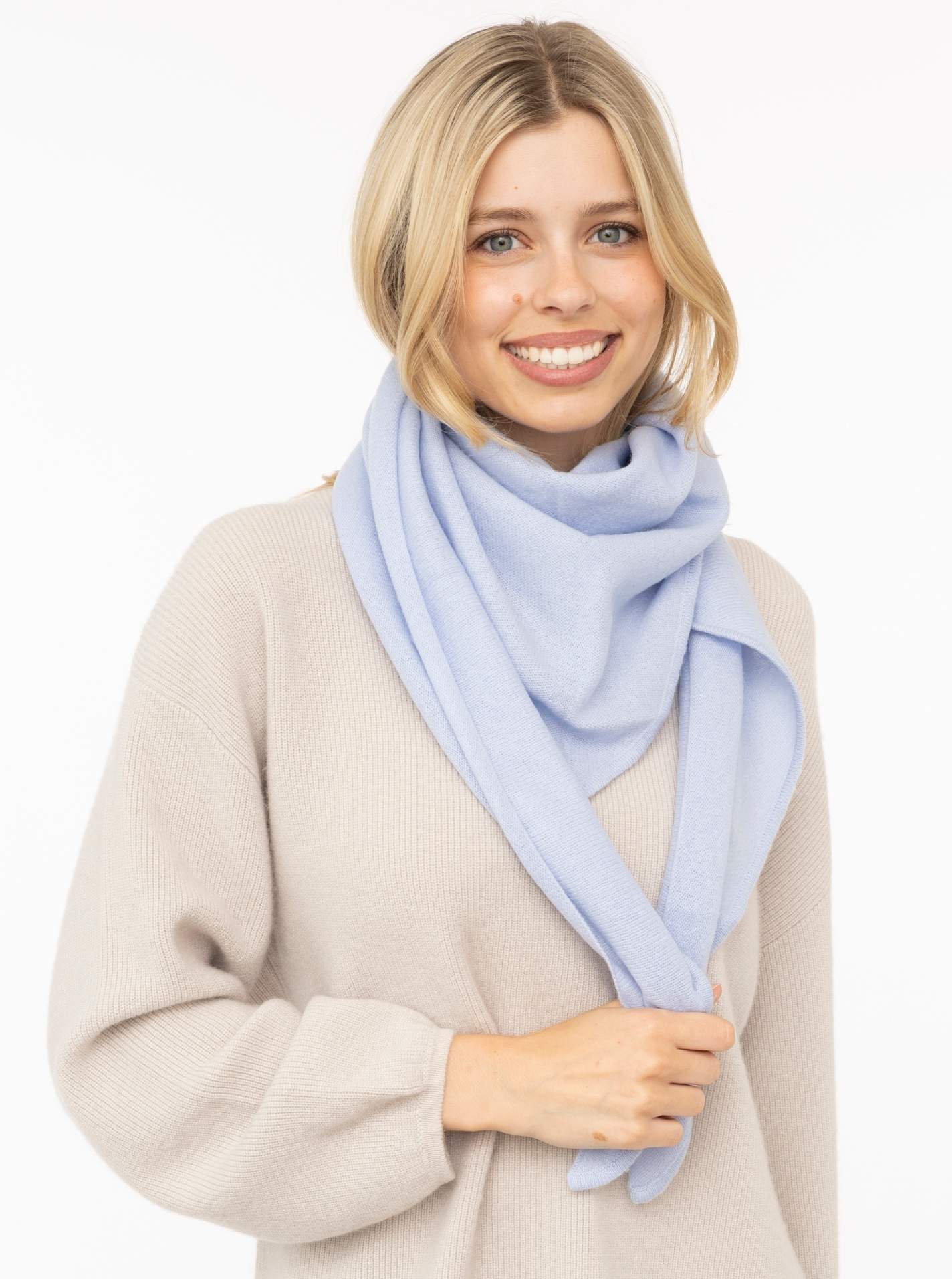 💕 Zwillingsherz Dreieckstuch "100 % Cashmere" Kaschmir Hellblau